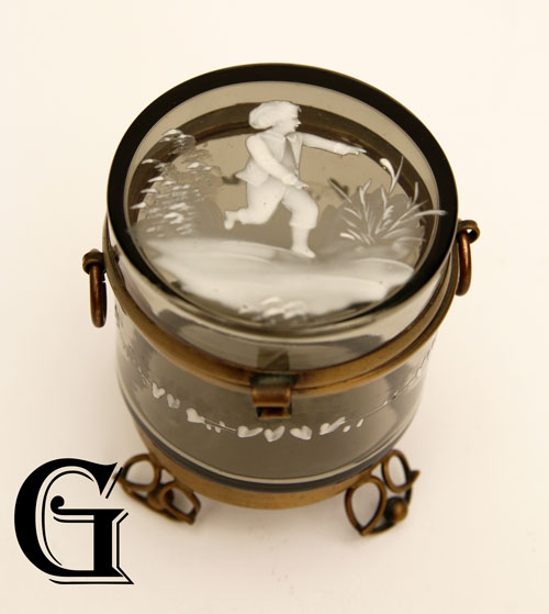 black glass Mary Gregory lidded box